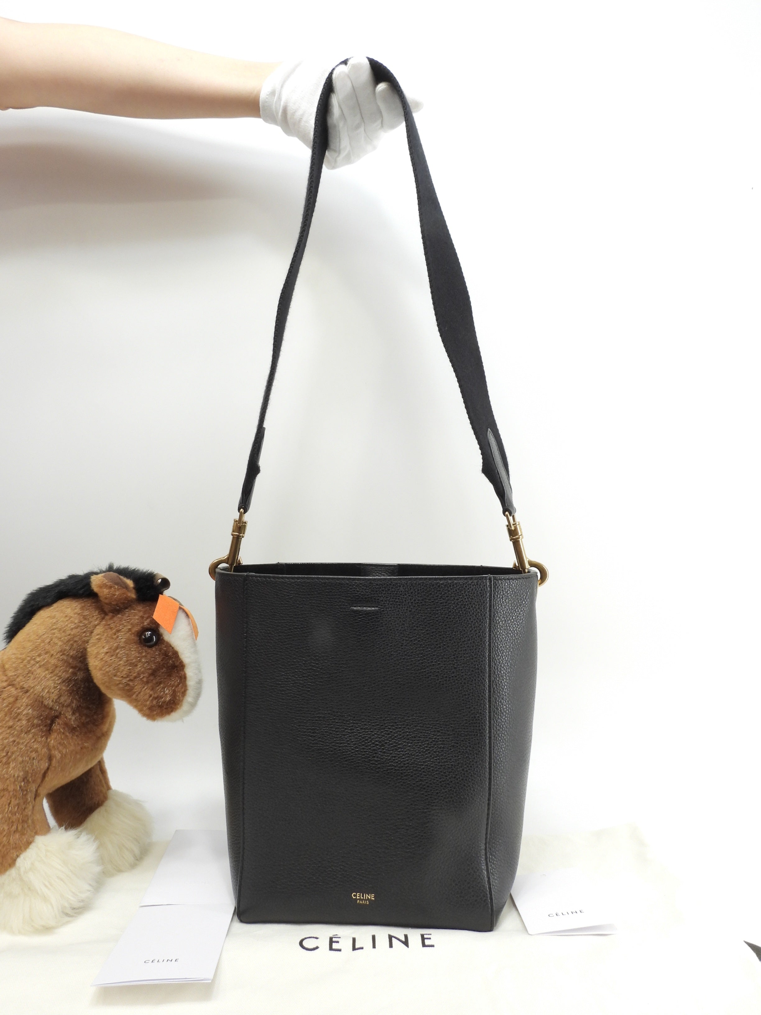 Celine Sangle Bucket Small in pelle nera, borsa a tracolla, hobo, ottime condizioni @ 28
