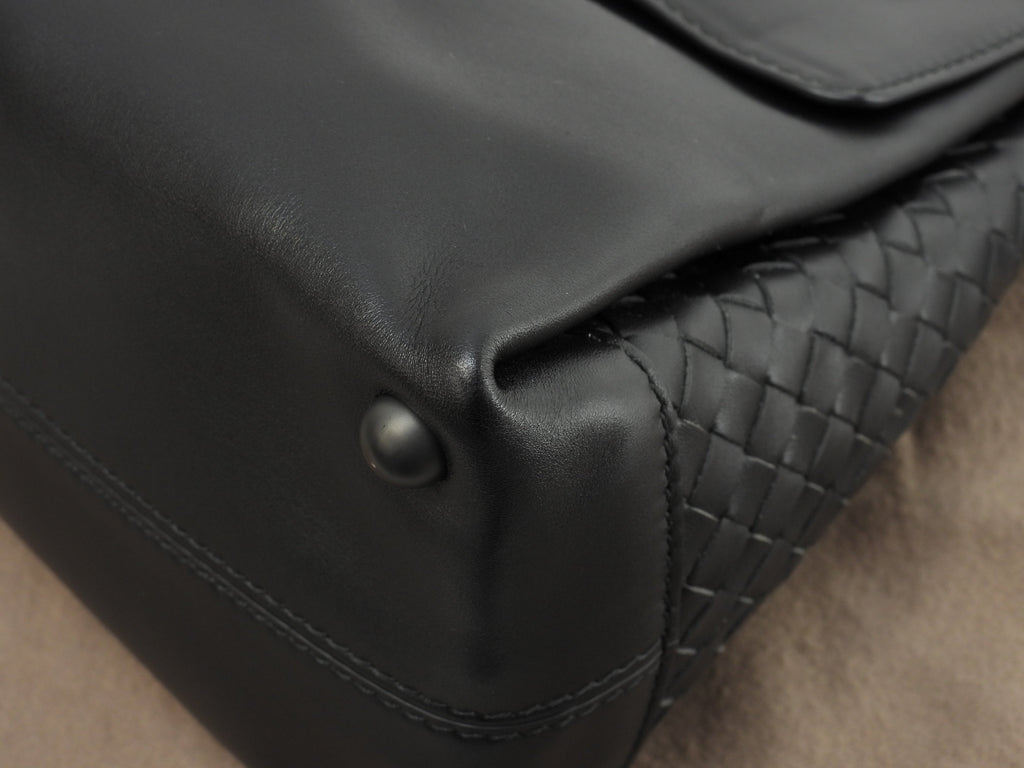 Bottega Veneta Pizza MM Intrecciato Pelle Nera Borsa a Mano con Tracolla Ottime Condizioni @B07357382I