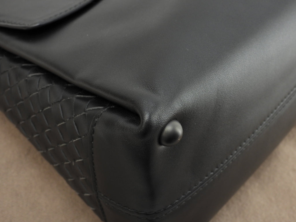 Bottega Veneta Pizza MM Intrecciato Pelle Nera Borsa a Mano con Tracolla Ottime Condizioni @B07357382I