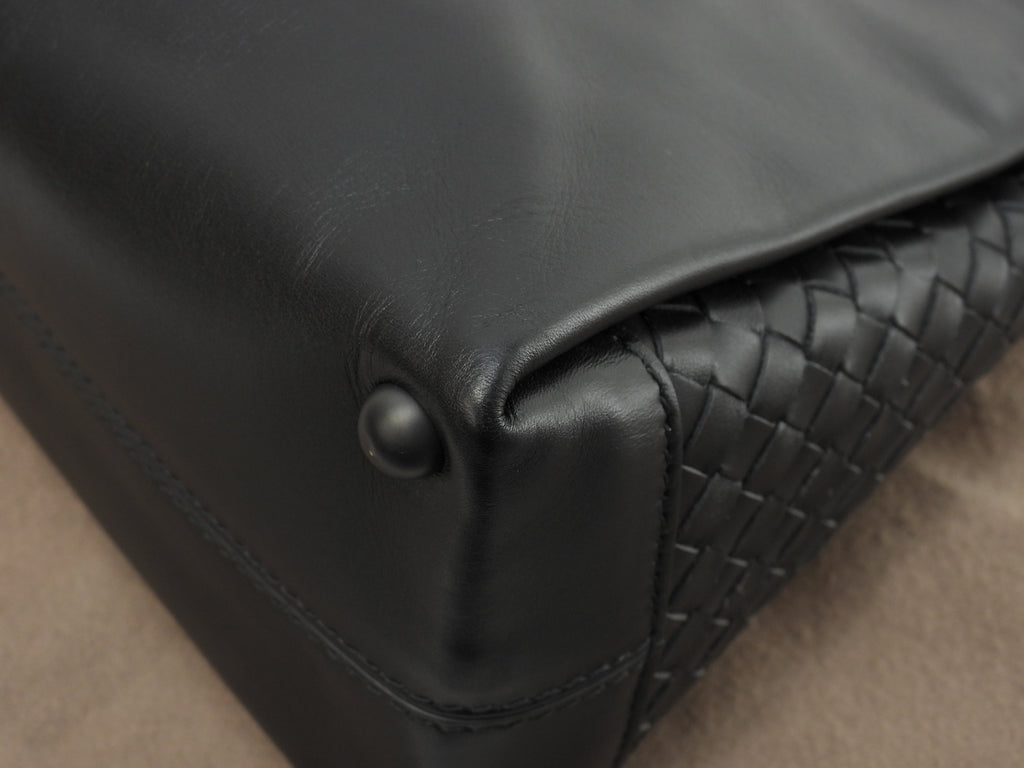 Bottega Veneta Pizza MM Intrecciato Pelle Nera Borsa a Mano con Tracolla Ottime Condizioni @B07357382I