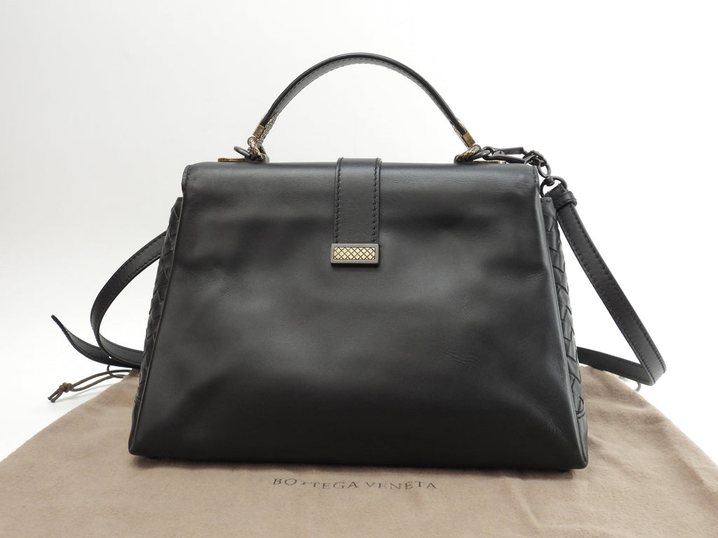 Bottega Veneta Pizza MM Intrecciato Pelle Nera Borsa a Mano con Tracolla Ottime Condizioni @B07357382I
