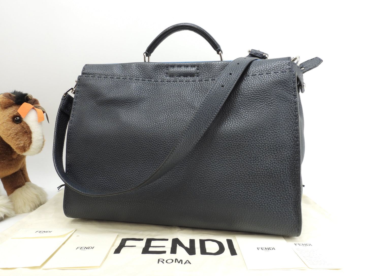 Fendi Peekaboo Grande, in pelle Selleria, blu navy/azzurro, borsa a mano/tracolla da uomo, in condizioni eccellenti @ 26