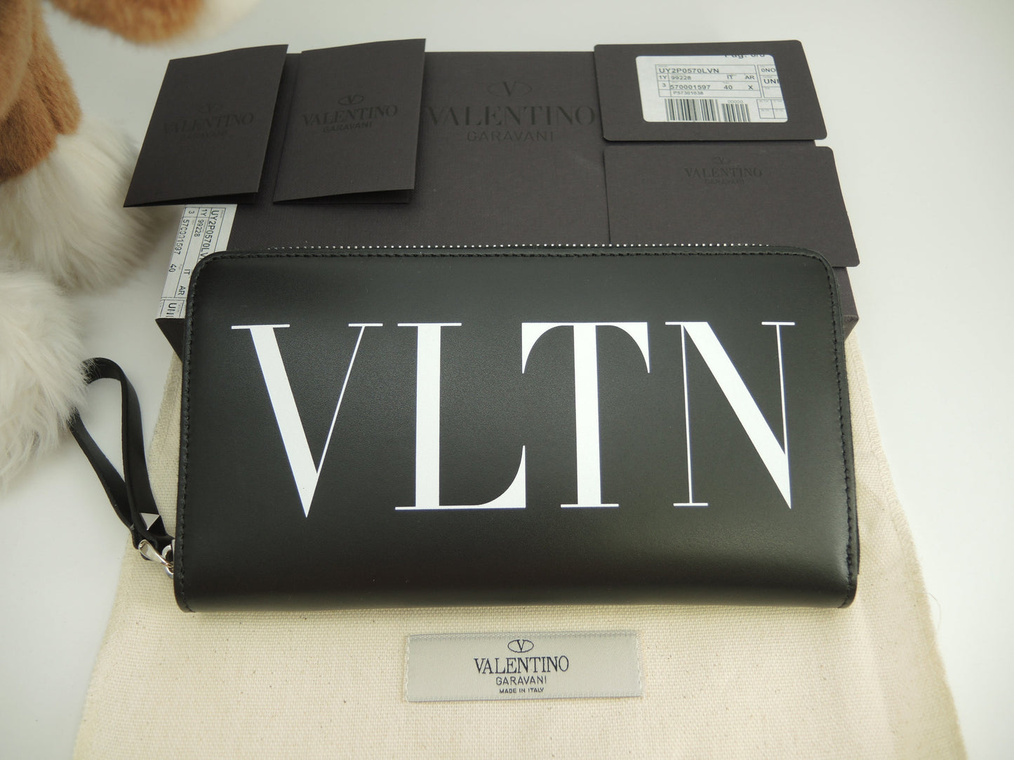 Valentino portafoglio lungo VLTN in pelle nera, con cerniera, nuovo @ 5