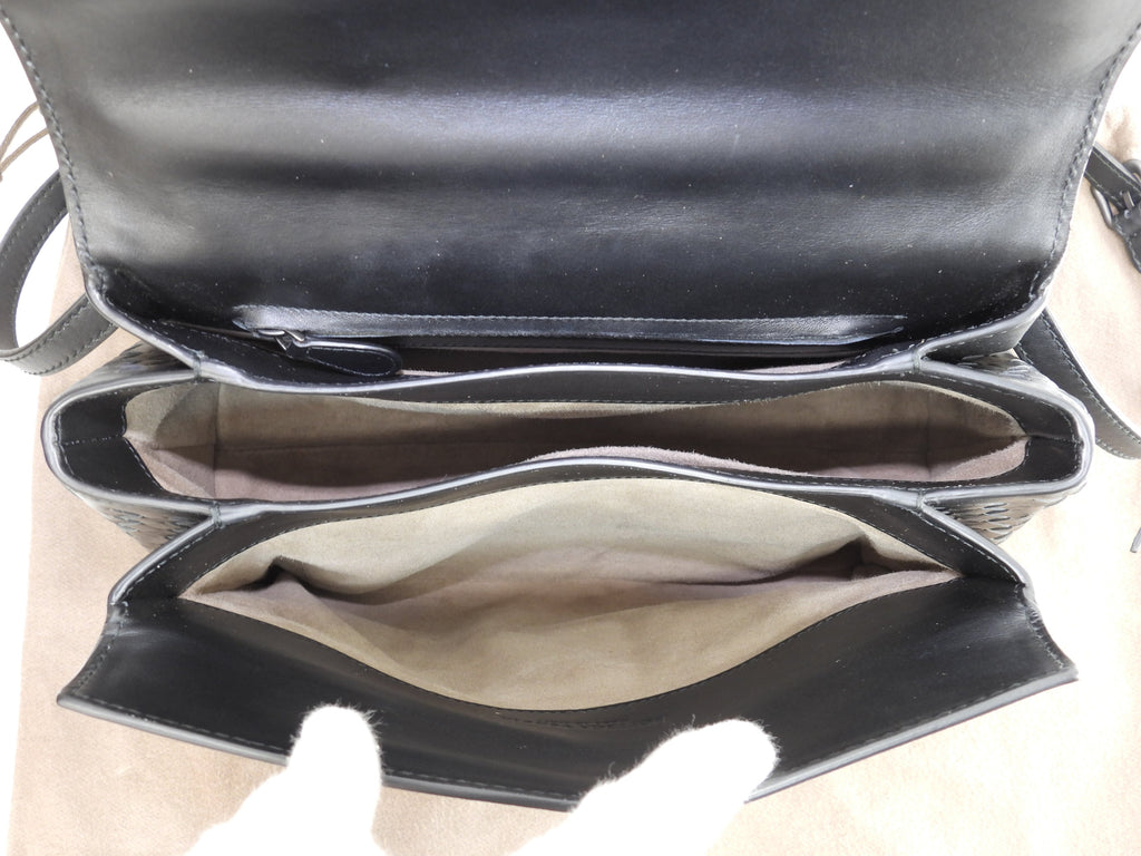Bottega Veneta Pizza MM Intrecciato Pelle Nera Borsa a Mano con Tracolla Ottime Condizioni @B07357382I