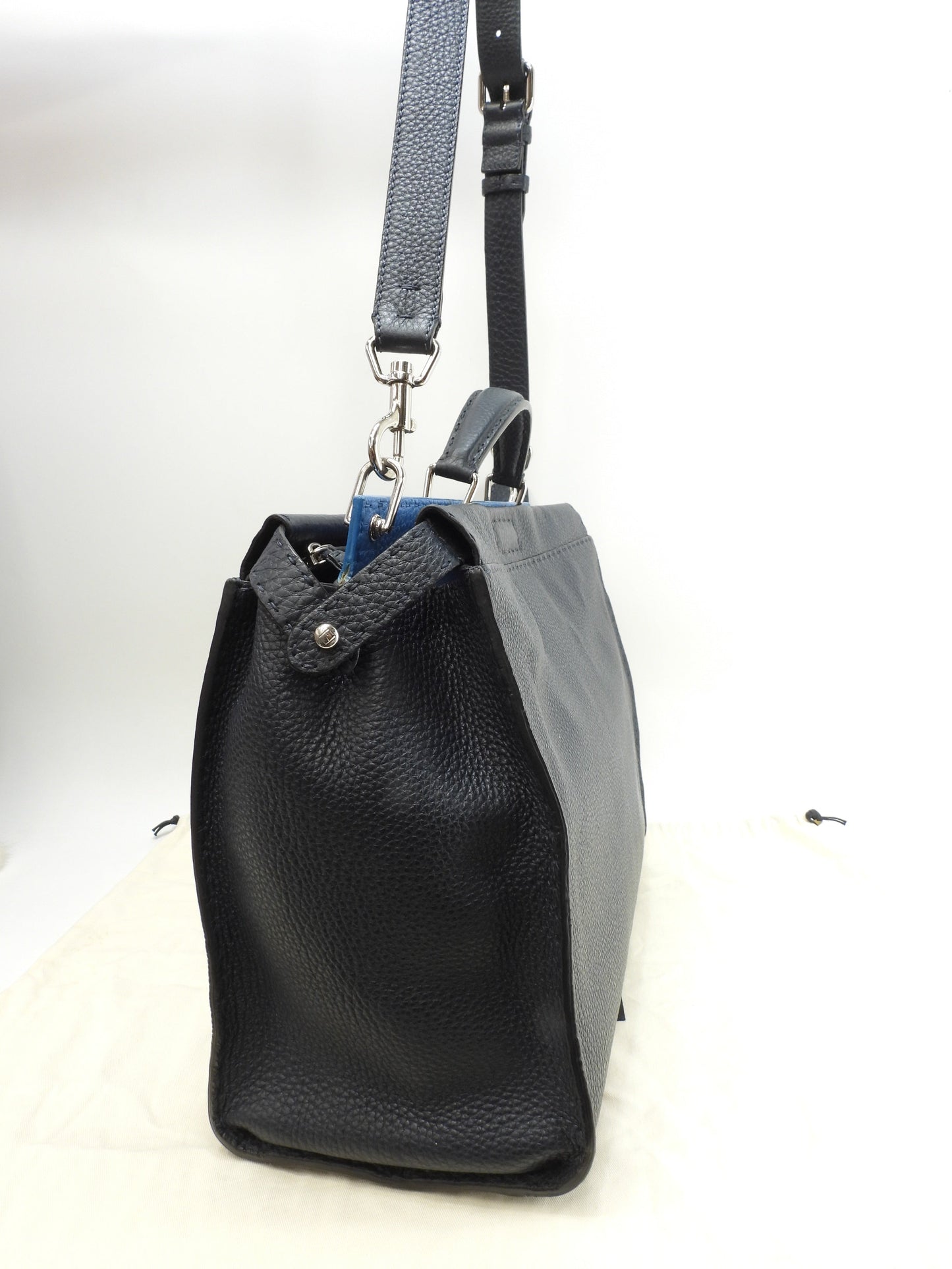 Fendi Peekaboo Grande, in pelle Selleria, blu navy/azzurro, borsa a mano/tracolla da uomo, in condizioni eccellenti @ 26