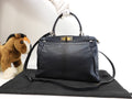 FENDI Peekaboo Small in pelle blu con tracolla, borsa a mano, ottime condizioni @ 313