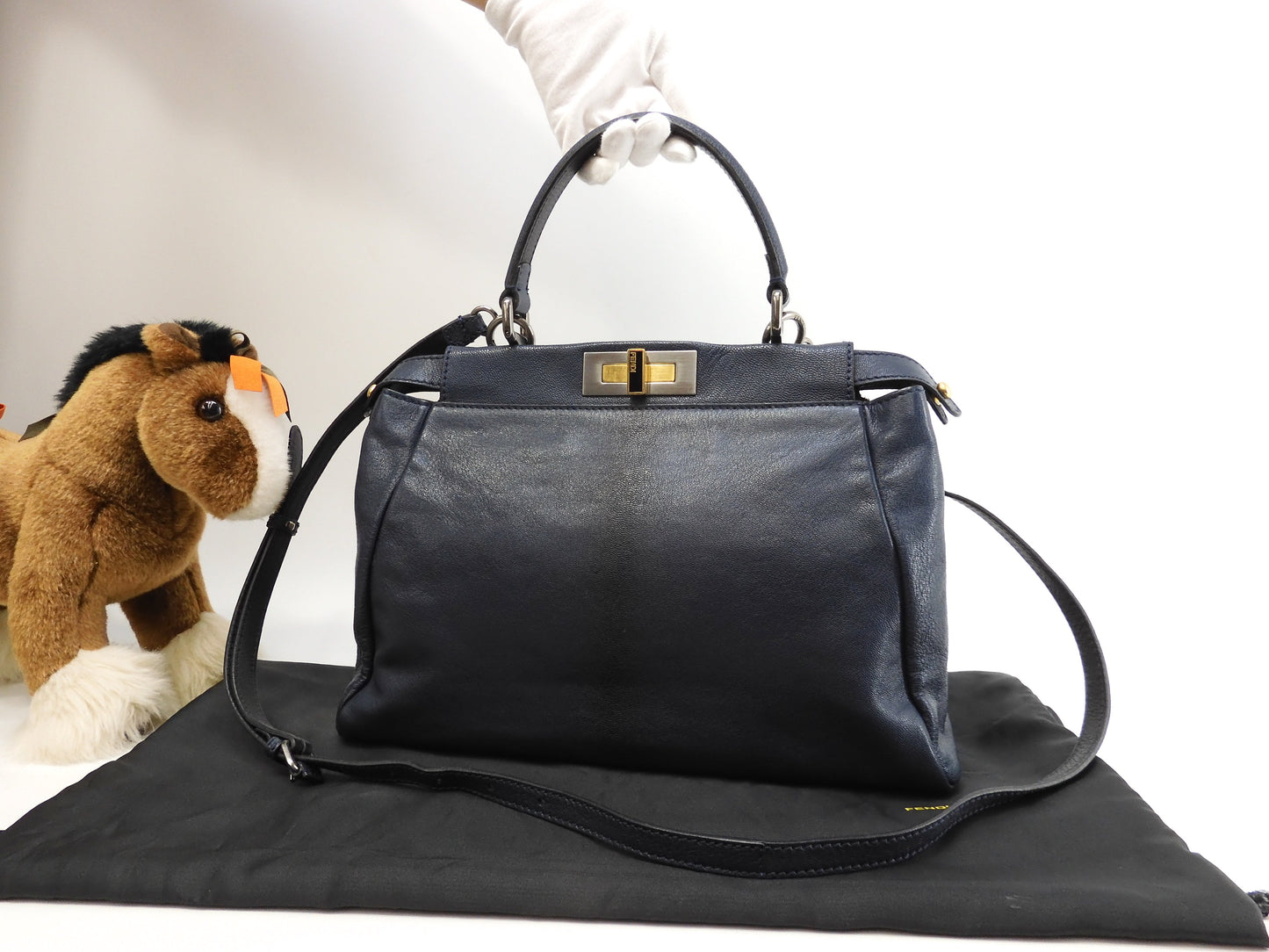 FENDI Peekaboo Small in pelle blu con tracolla, borsa a mano, ottime condizioni @ 313