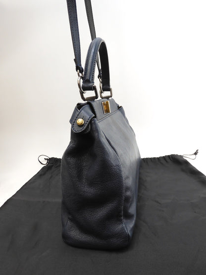 FENDI Peekaboo Small in pelle blu con tracolla, borsa a mano, ottime condizioni @ 313