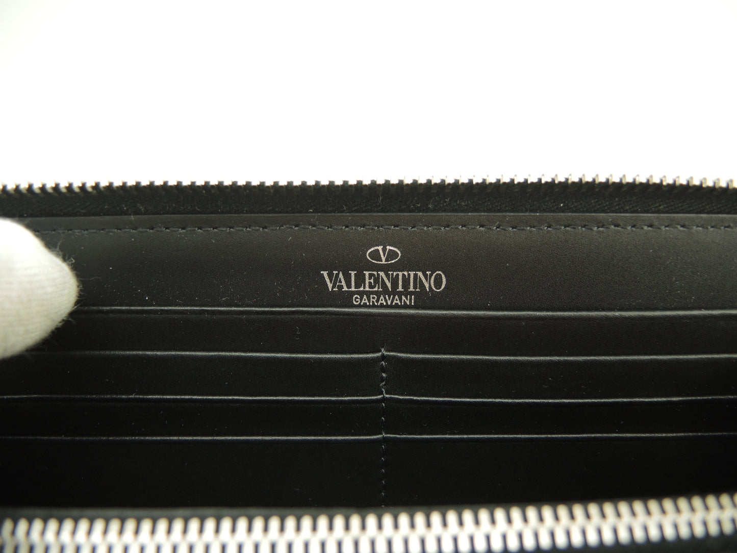 Valentino portafoglio lungo VLTN in pelle nera, con cerniera, nuovo @ 5