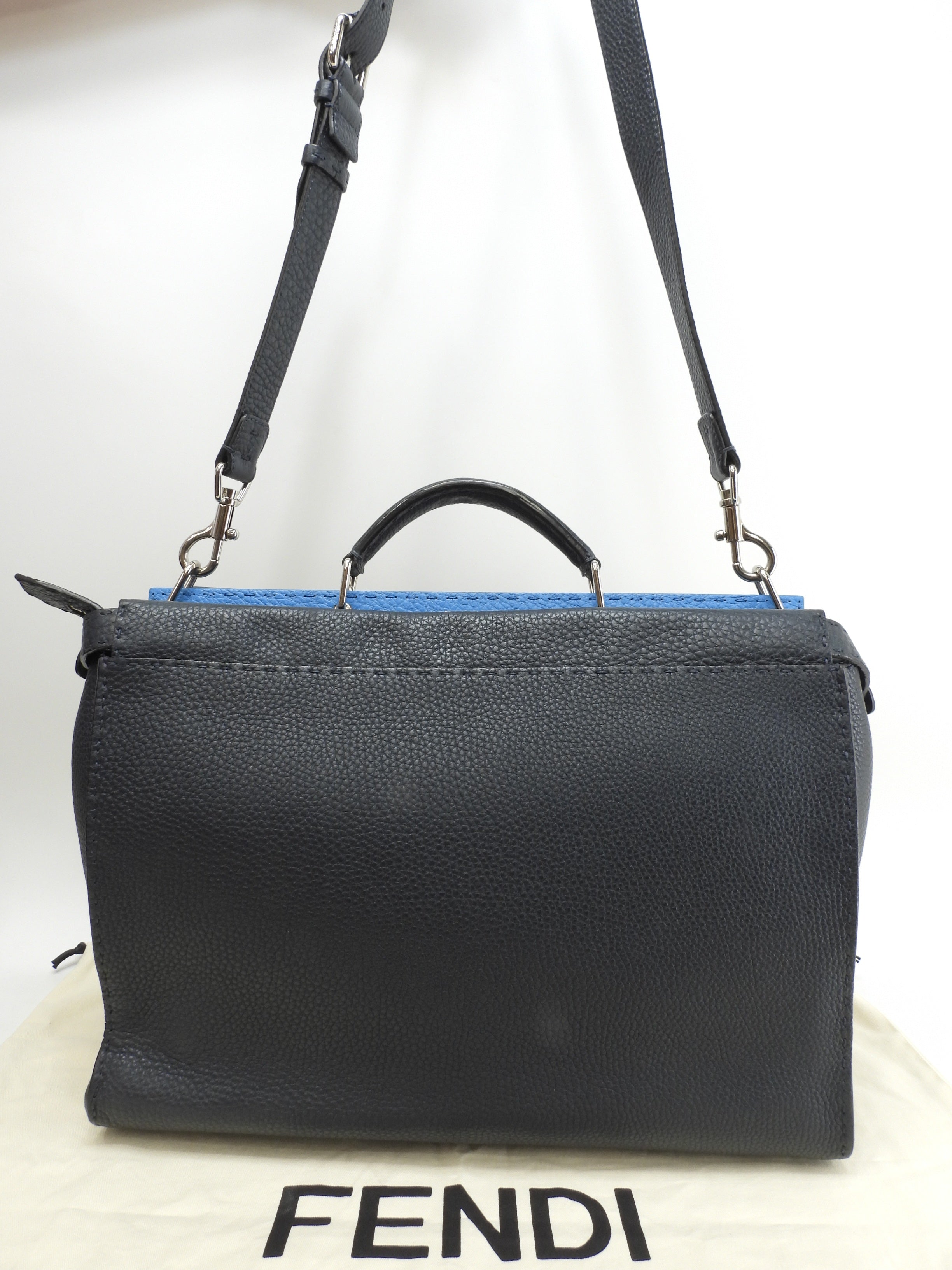 Fendi Peekaboo Grande, in pelle Selleria, blu navy/azzurro, borsa a mano/tracolla da uomo, in condizioni eccellenti @ 26