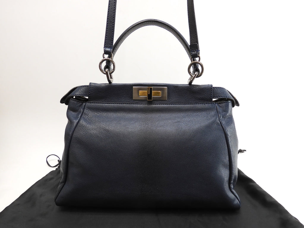 FENDI Peekaboo Small in pelle blu con tracolla, borsa a mano, ottime condizioni @ 313