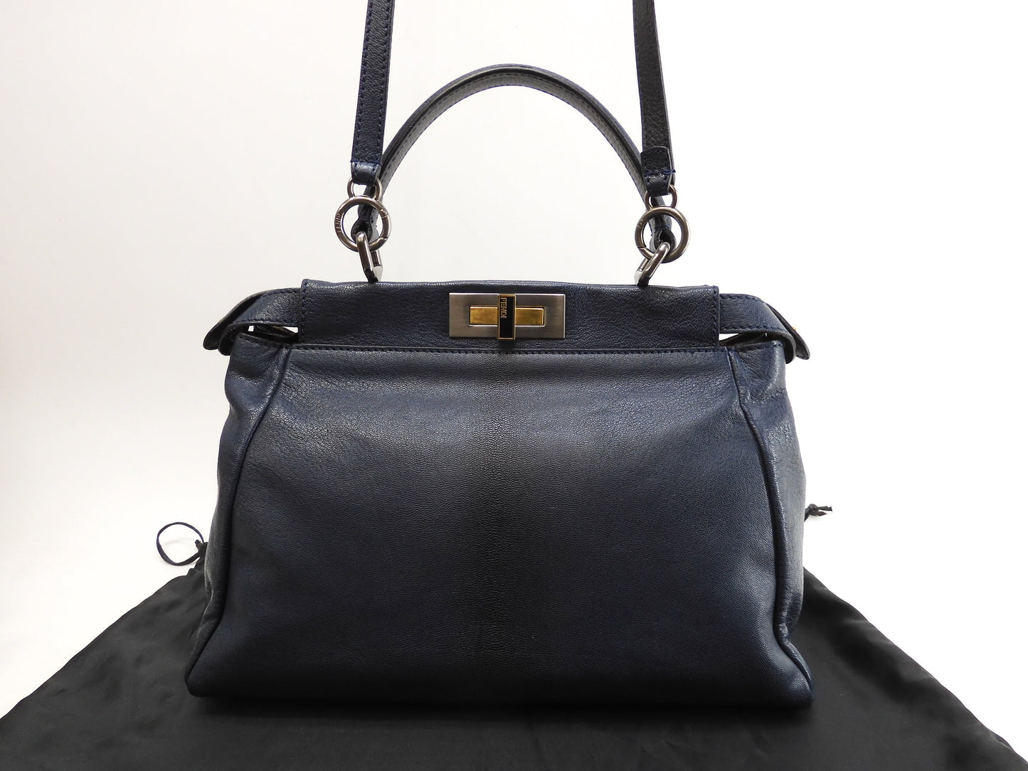 FENDI Peekaboo Small in pelle blu con tracolla, borsa a mano, ottime condizioni @ 313