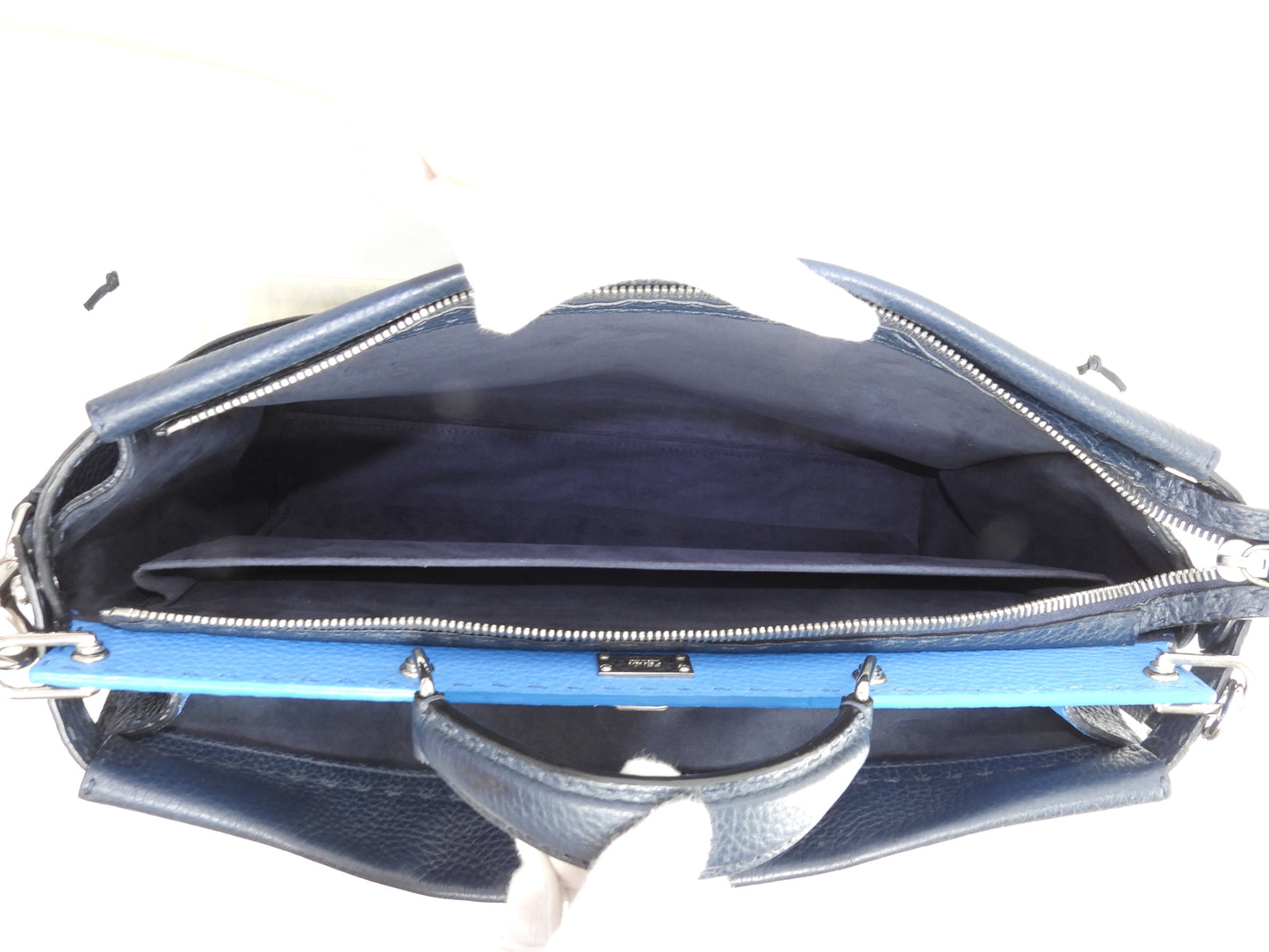 Fendi Peekaboo Grande, in pelle Selleria, blu navy/azzurro, borsa a mano/tracolla da uomo, in condizioni eccellenti @ 26