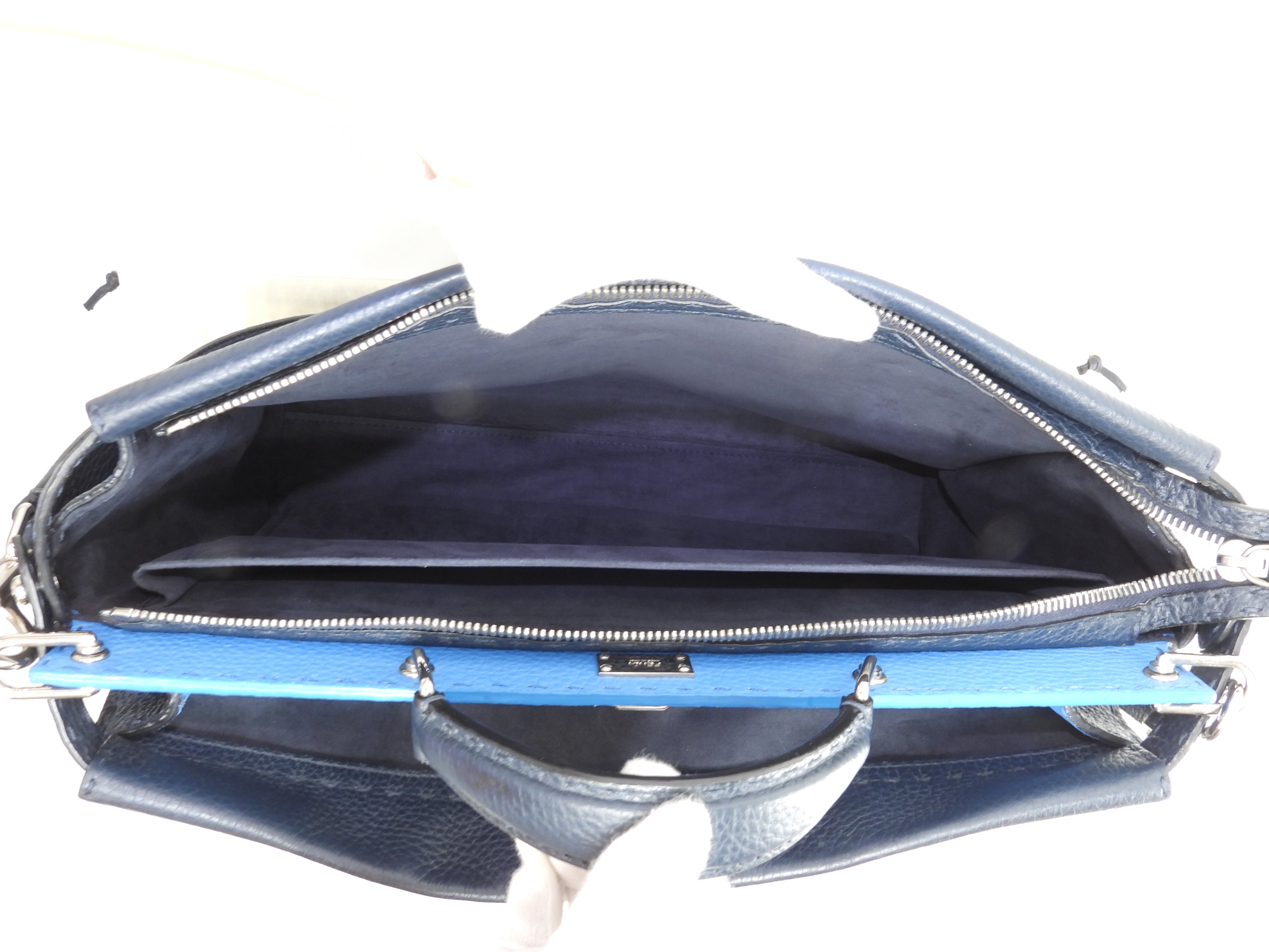 Fendi Peekaboo Grande, in pelle Selleria, blu navy/azzurro, borsa a mano/tracolla da uomo, in condizioni eccellenti @ 26