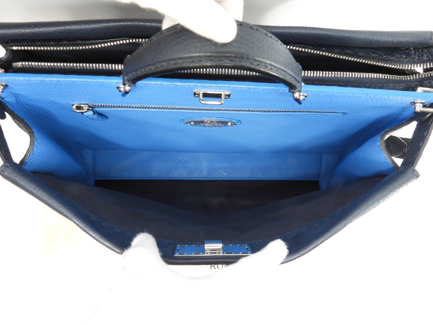 Fendi Peekaboo Grande, in pelle Selleria, blu navy/azzurro, borsa a mano/tracolla da uomo, in condizioni eccellenti @ 26