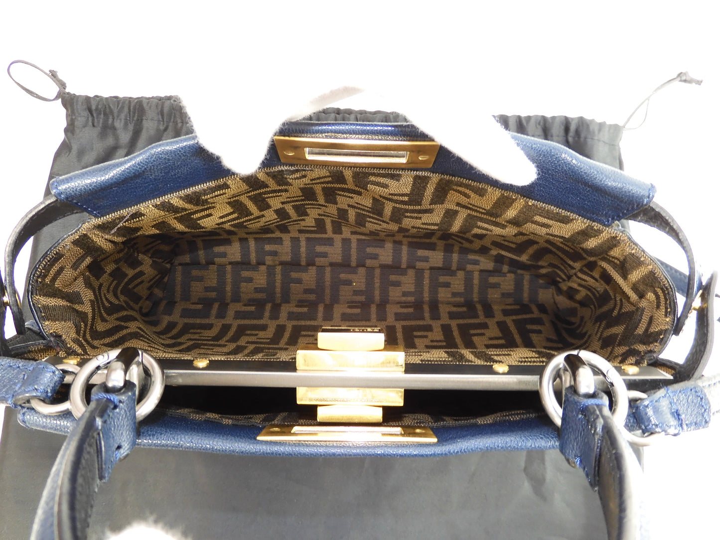 FENDI Peekaboo Small in pelle blu con tracolla, borsa a mano, ottime condizioni @ 313