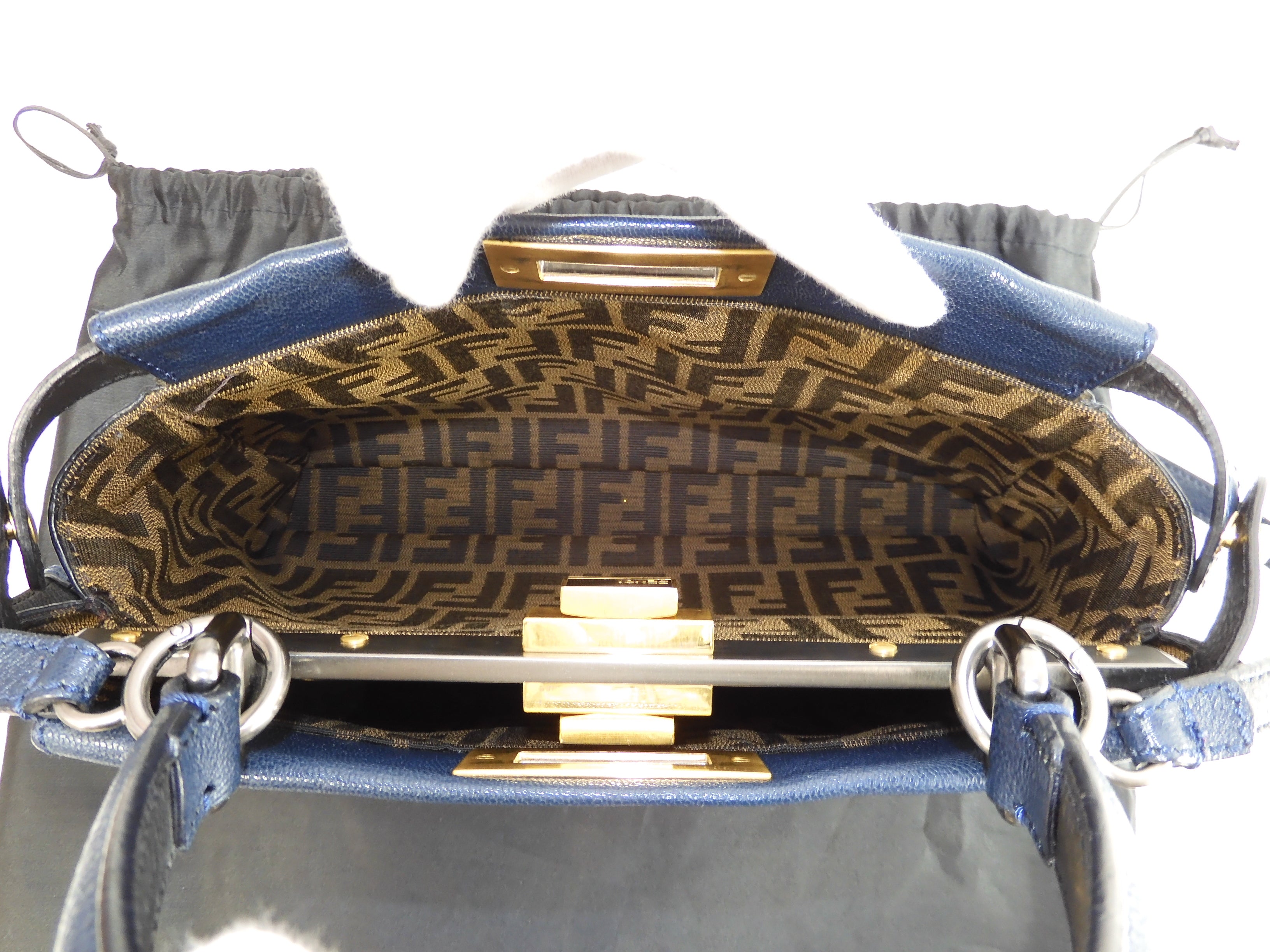 FENDI Peekaboo Small in pelle blu con tracolla, borsa a mano, ottime condizioni @ 313