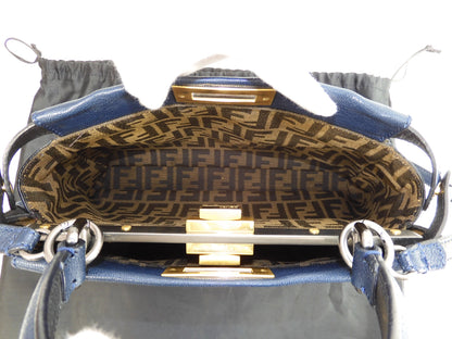 FENDI Peekaboo Small in pelle blu con tracolla, borsa a mano, ottime condizioni @ 313