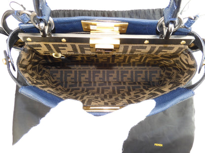 FENDI Peekaboo Small in pelle blu con tracolla, borsa a mano, ottime condizioni @ 313