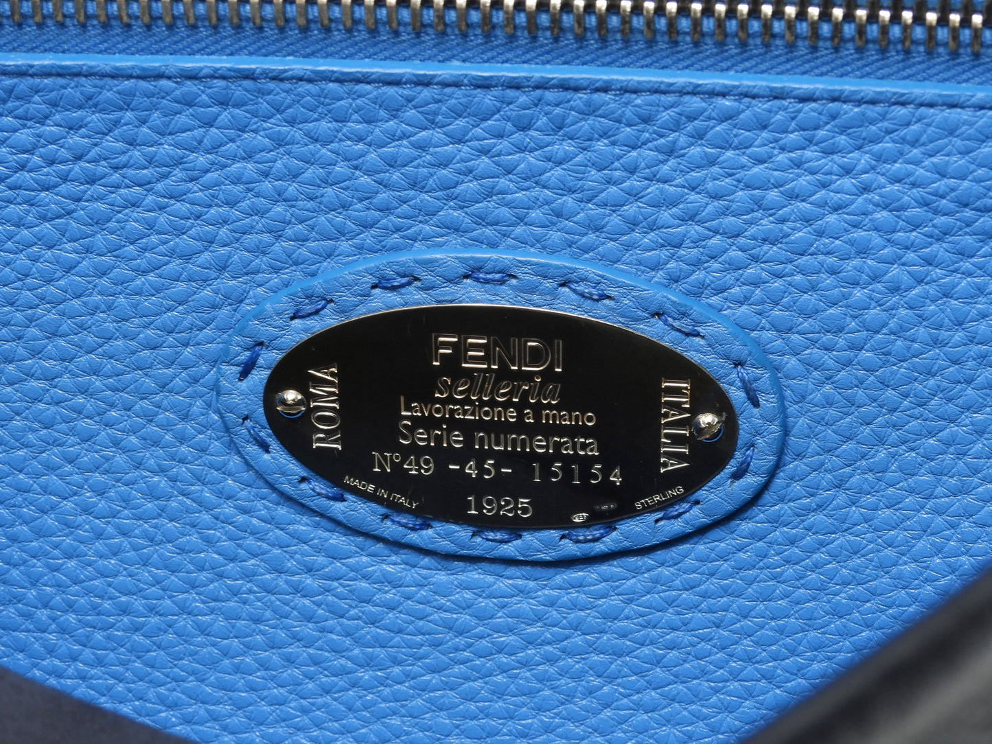 Fendi Peekaboo Grande, in pelle Selleria, blu navy/azzurro, borsa a mano/tracolla da uomo, in condizioni eccellenti @ 26