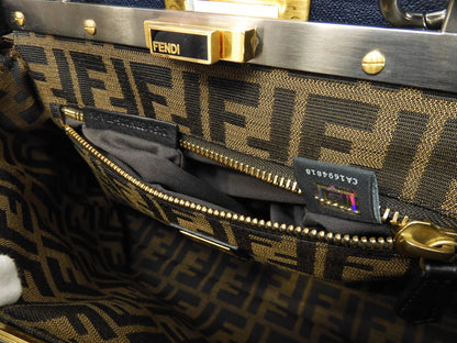 FENDI Peekaboo Small in pelle blu con tracolla, borsa a mano, ottime condizioni @ 313