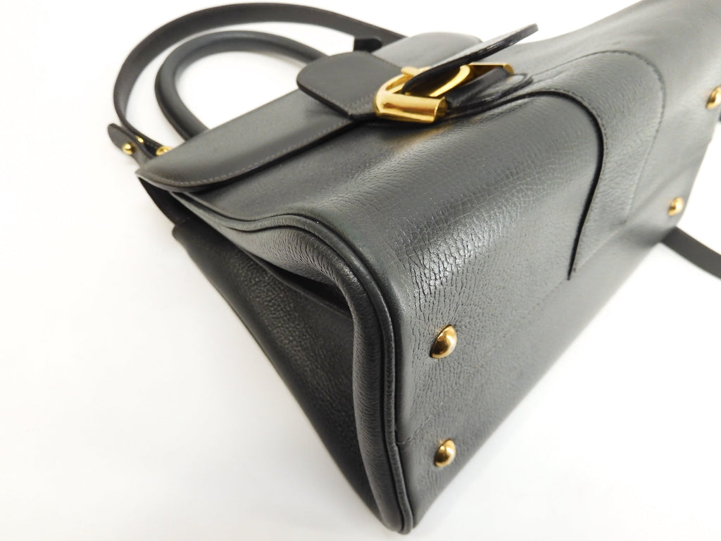Delvaux Brillant PM Vintage pelle goffrata verde borsa a tracolla con manico superiore@ 95