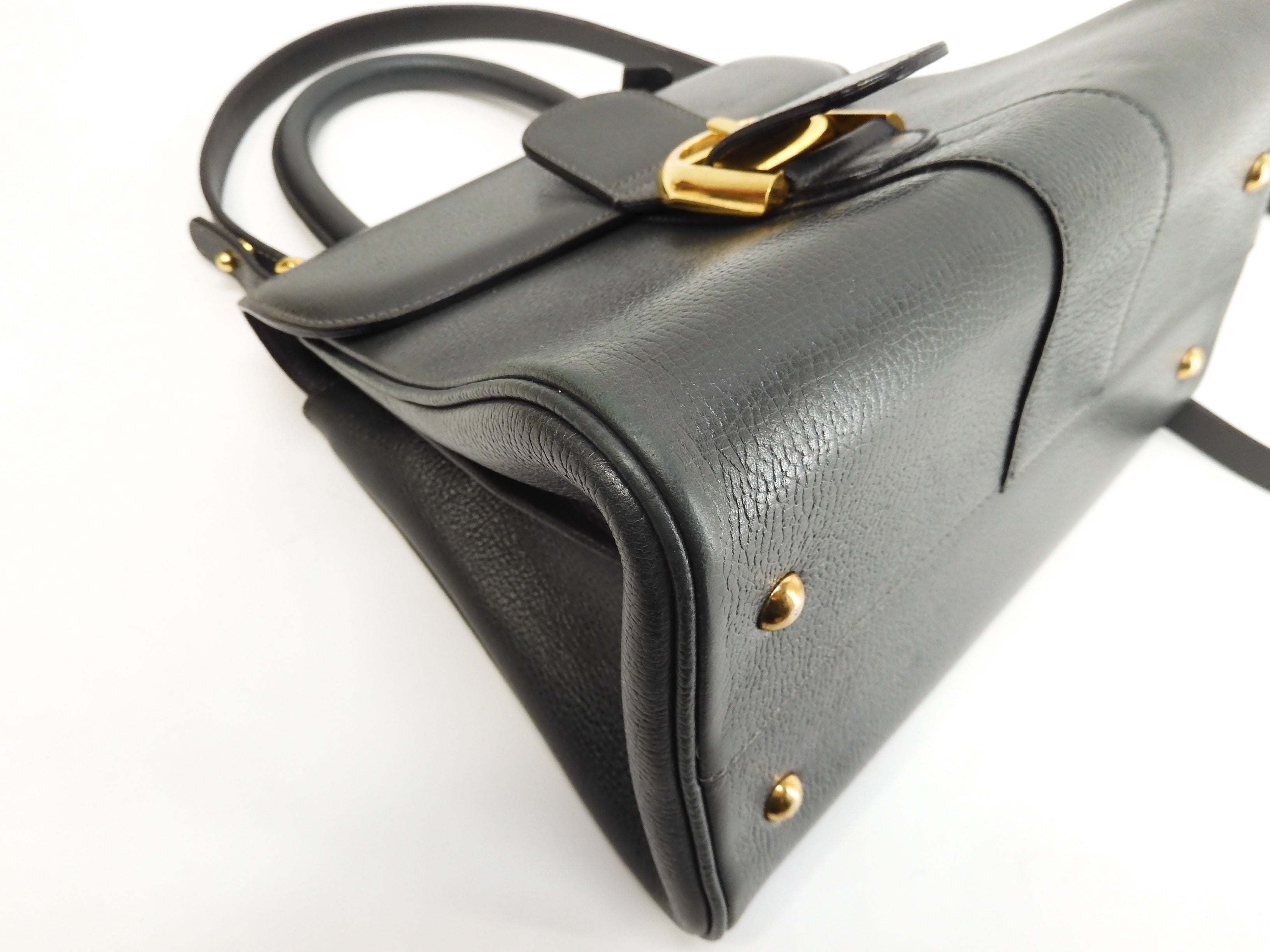 Delvaux Brillant PM Vintage pelle goffrata verde borsa a tracolla con manico superiore@ 95