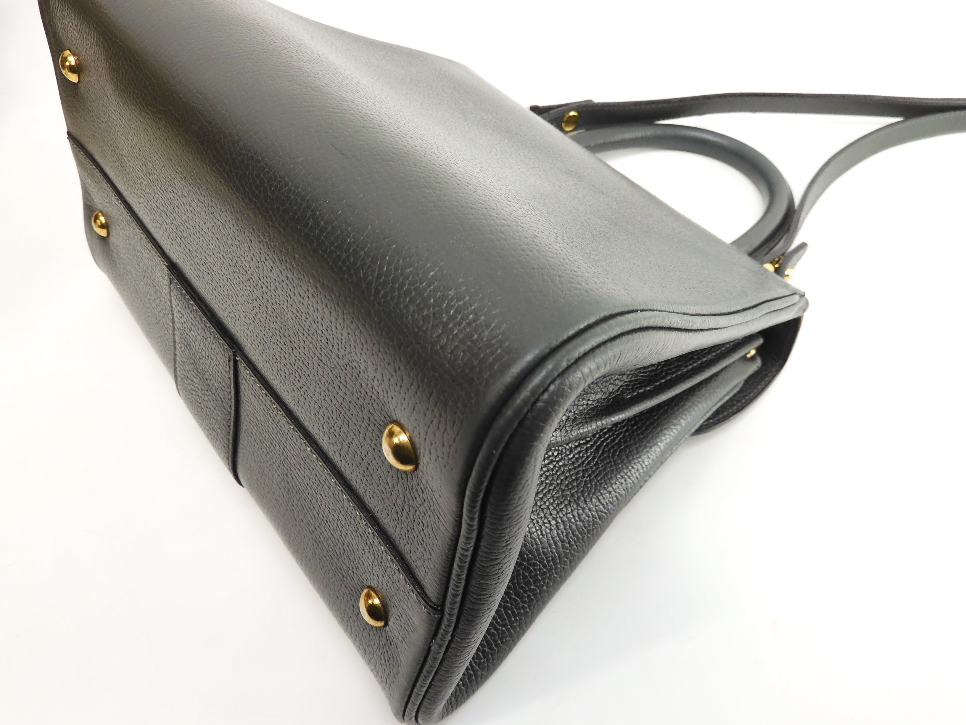 Delvaux Brillant PM Vintage pelle goffrata verde borsa a tracolla con manico superiore@ 95