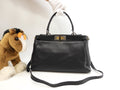 Fendi Peekaboo piccolo pelle nera borsa a mano con tracolla condizioni eccellenti @ 314