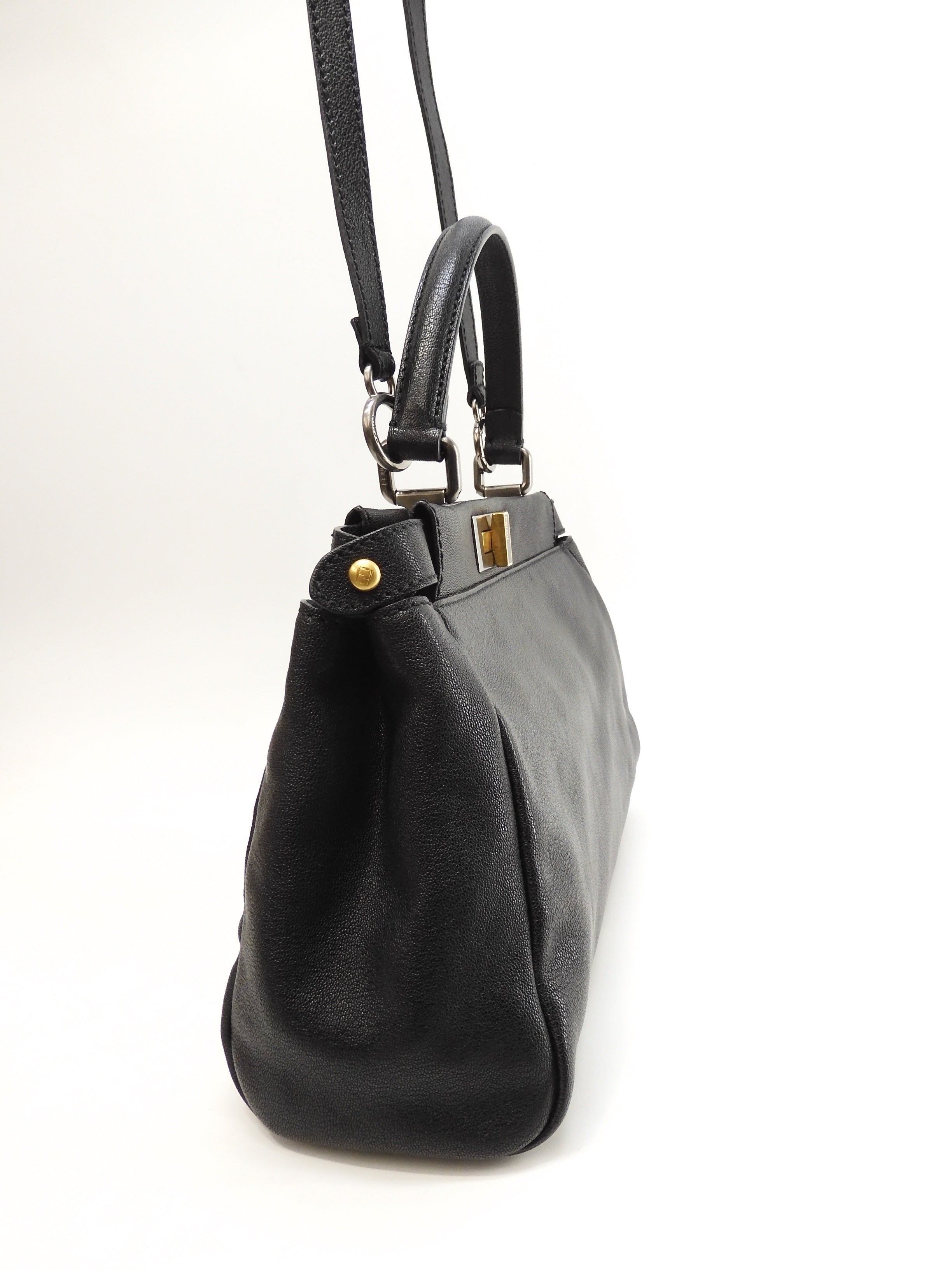 Fendi Peekaboo piccolo pelle nera borsa a mano con tracolla condizioni eccellenti @ 314