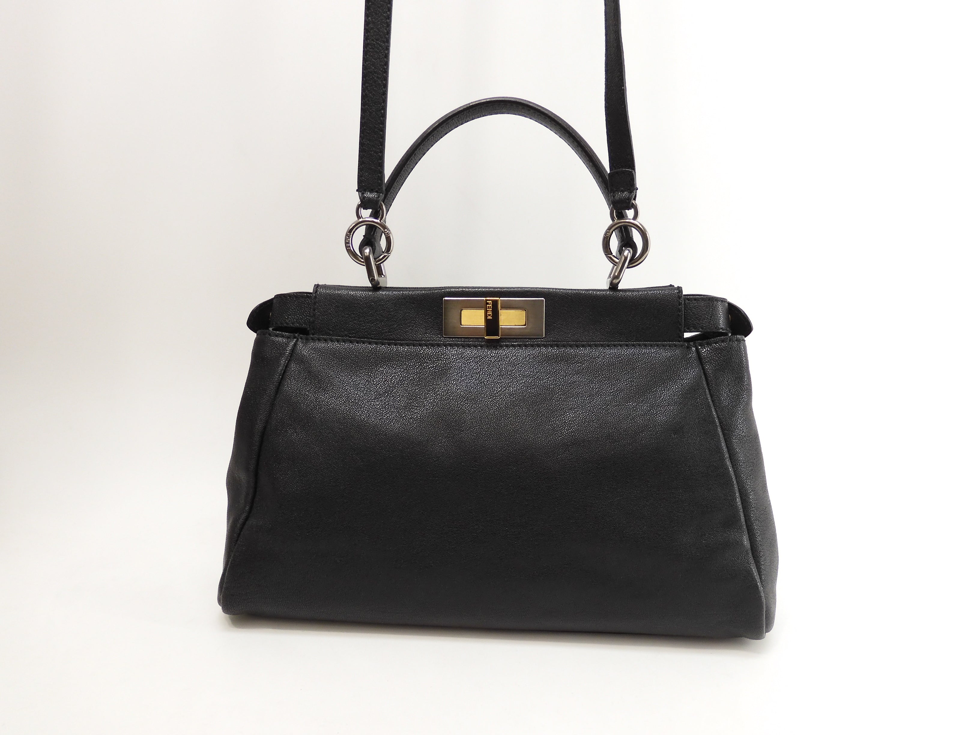 Fendi Peekaboo piccolo pelle nera borsa a mano con tracolla condizioni eccellenti @ 314