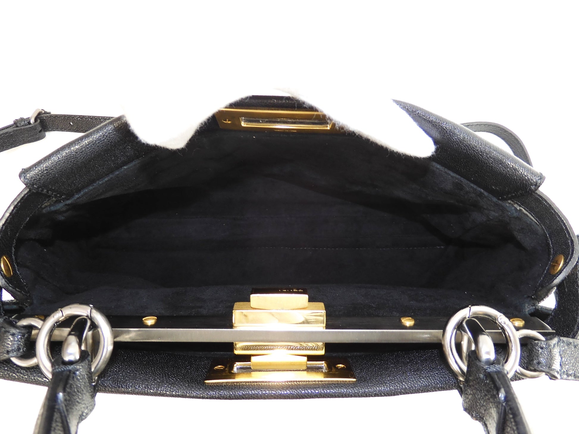 Fendi Peekaboo piccolo pelle nera borsa a mano con tracolla condizioni eccellenti @ 314
