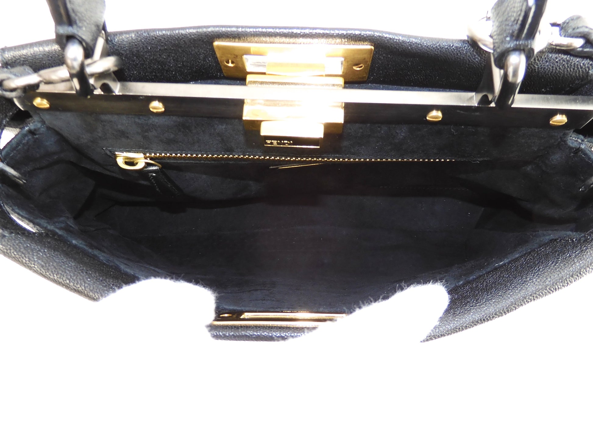Fendi Peekaboo piccolo pelle nera borsa a mano con tracolla condizioni eccellenti @ 314