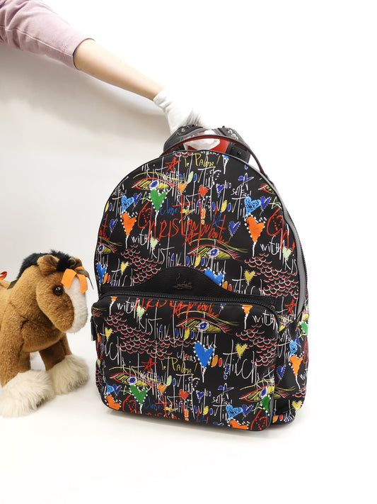 Zaino Christian Louboutin con fibbie in edizione limitata, in nylon e pelle nera @ 1