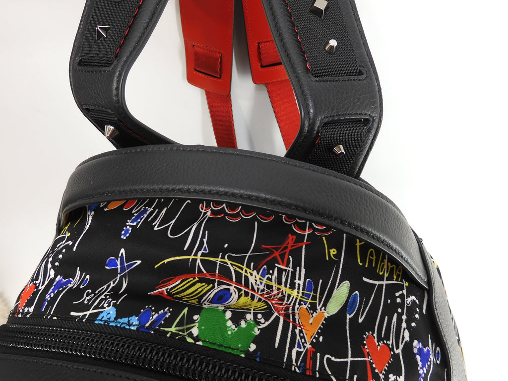 Zaino Christian Louboutin con fibbie in edizione limitata, in nylon e pelle nera @ 1