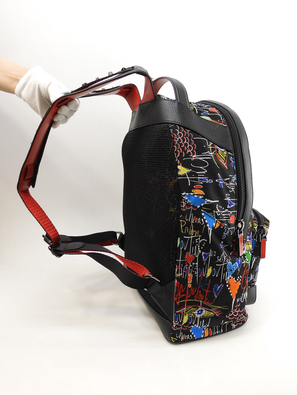Zaino Christian Louboutin con fibbie in edizione limitata, in nylon e pelle nera @ 1