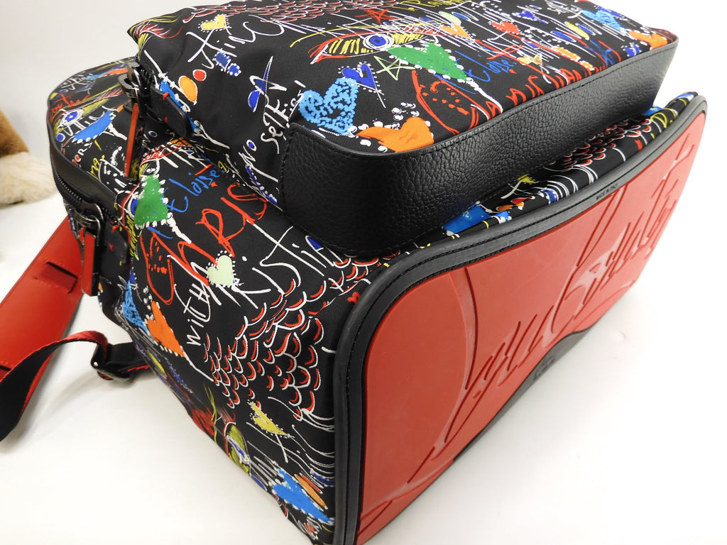 Zaino Christian Louboutin con fibbie in edizione limitata, in nylon e pelle nera @ 1