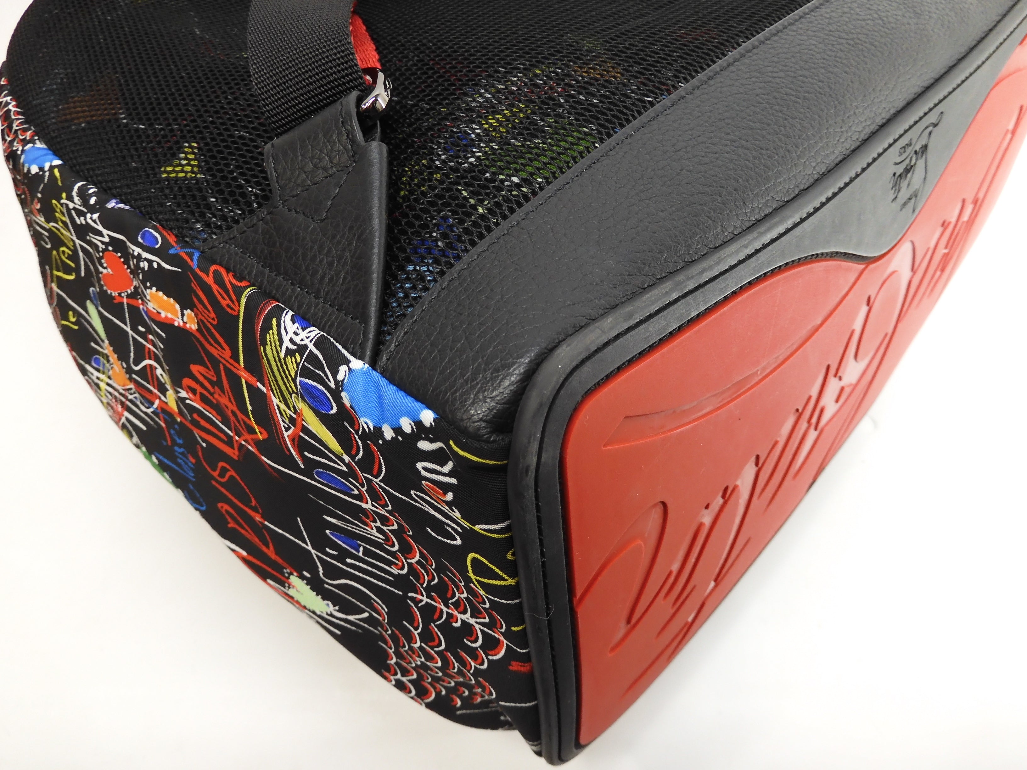 Zaino Christian Louboutin con fibbie in edizione limitata, in nylon e pelle nera @ 1