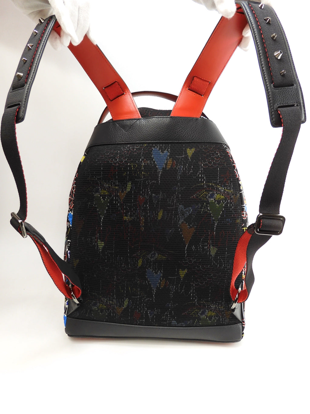 Zaino Christian Louboutin con fibbie in edizione limitata, in nylon e pelle nera @ 1