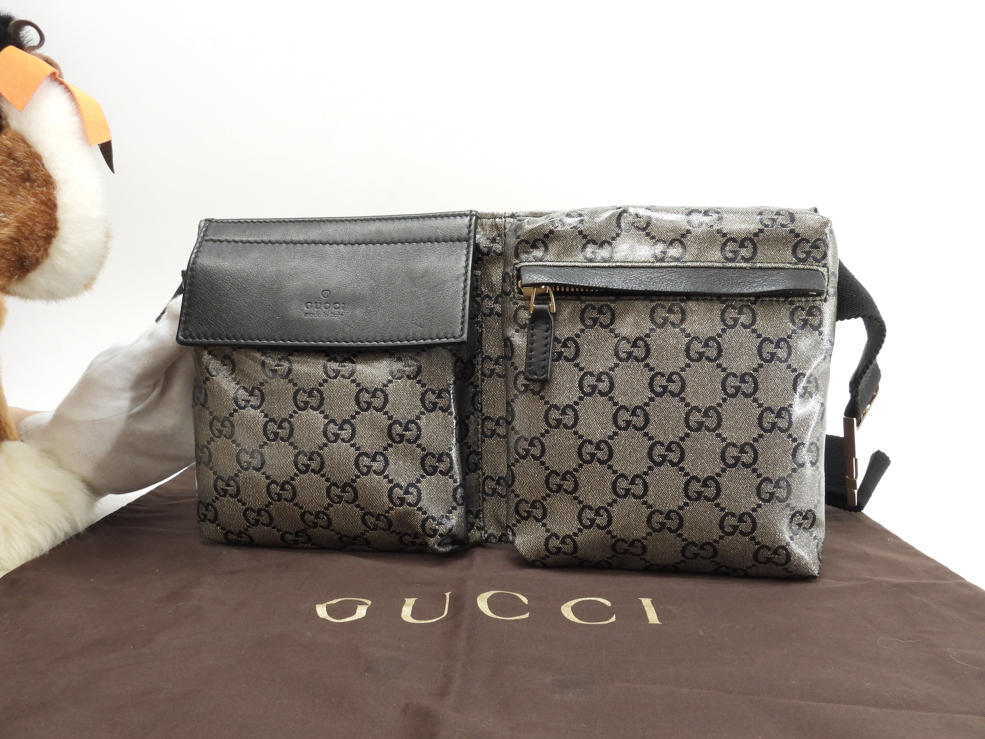 Gucci Marsupio GG Supreme Imprimé Grigio Nero Pelle Borsa a Tracolla Borsa da Vita @ 11