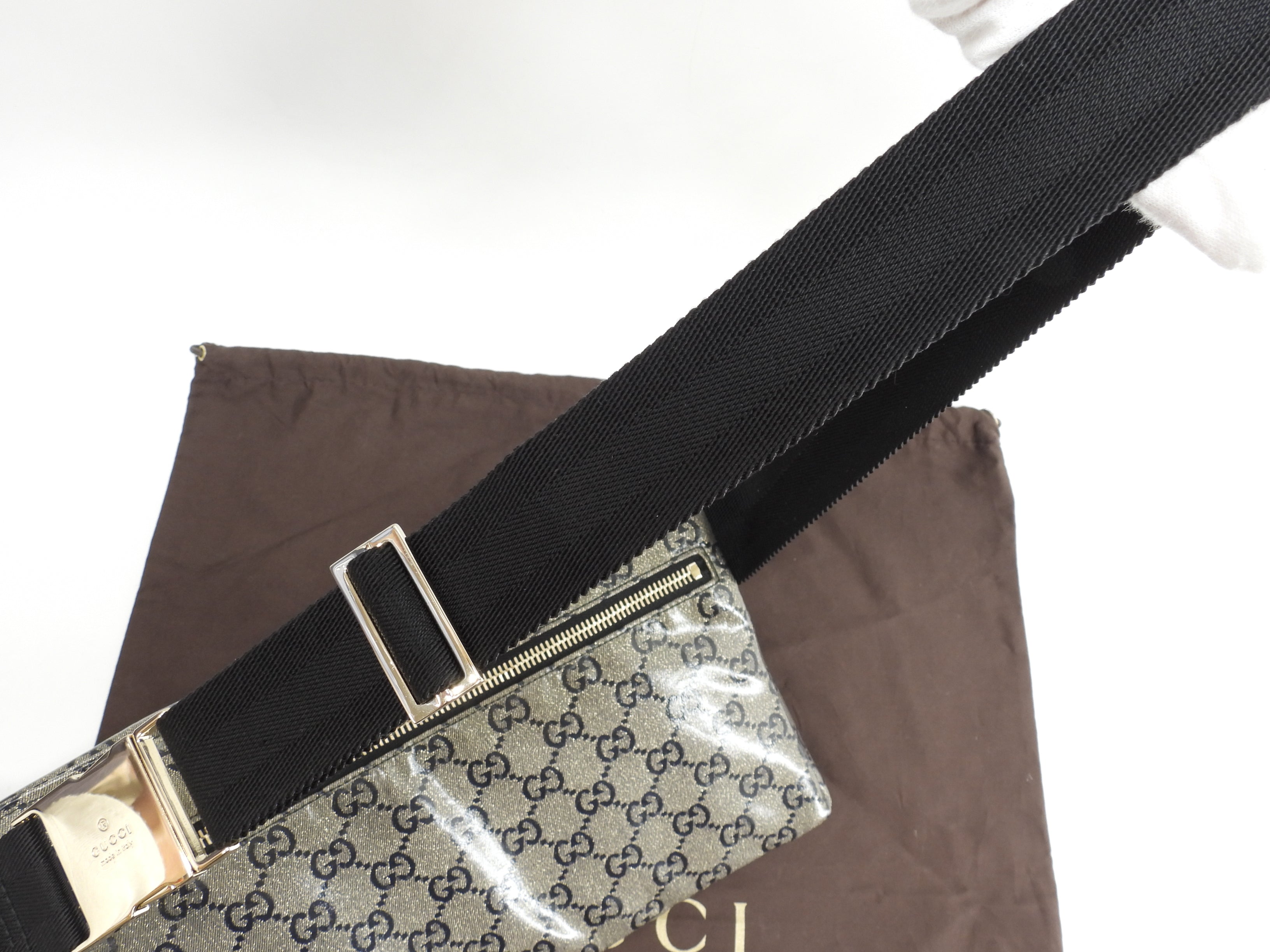 Gucci Marsupio GG Supreme Imprimé Grigio Nero Pelle Borsa a Tracolla Borsa da Vita @ 11