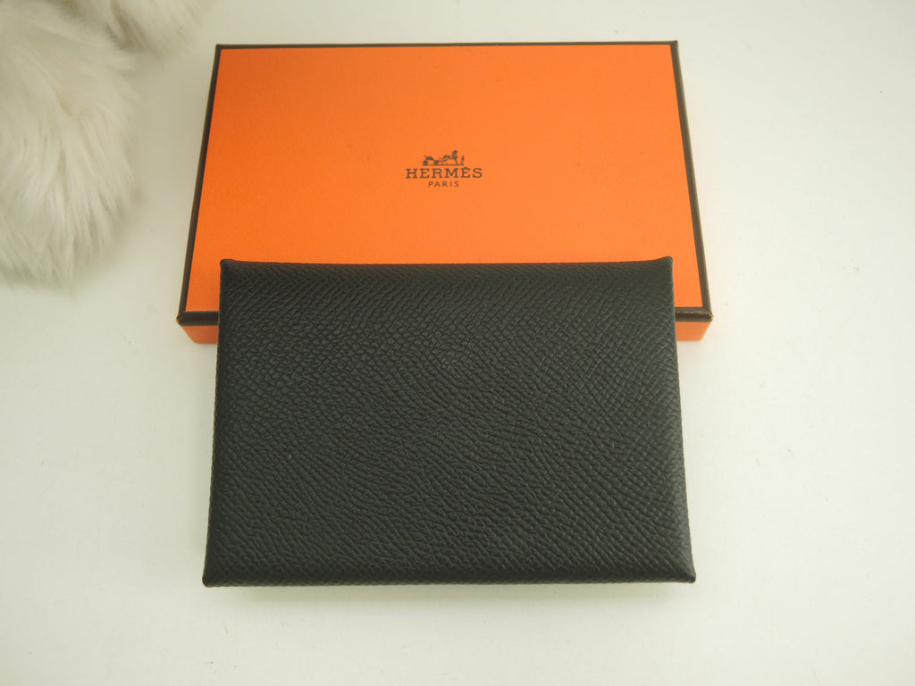 Hermès Calvi Duo Epsom Nero Portafoglio compatto Mini portafoglio Nuovo @B 2