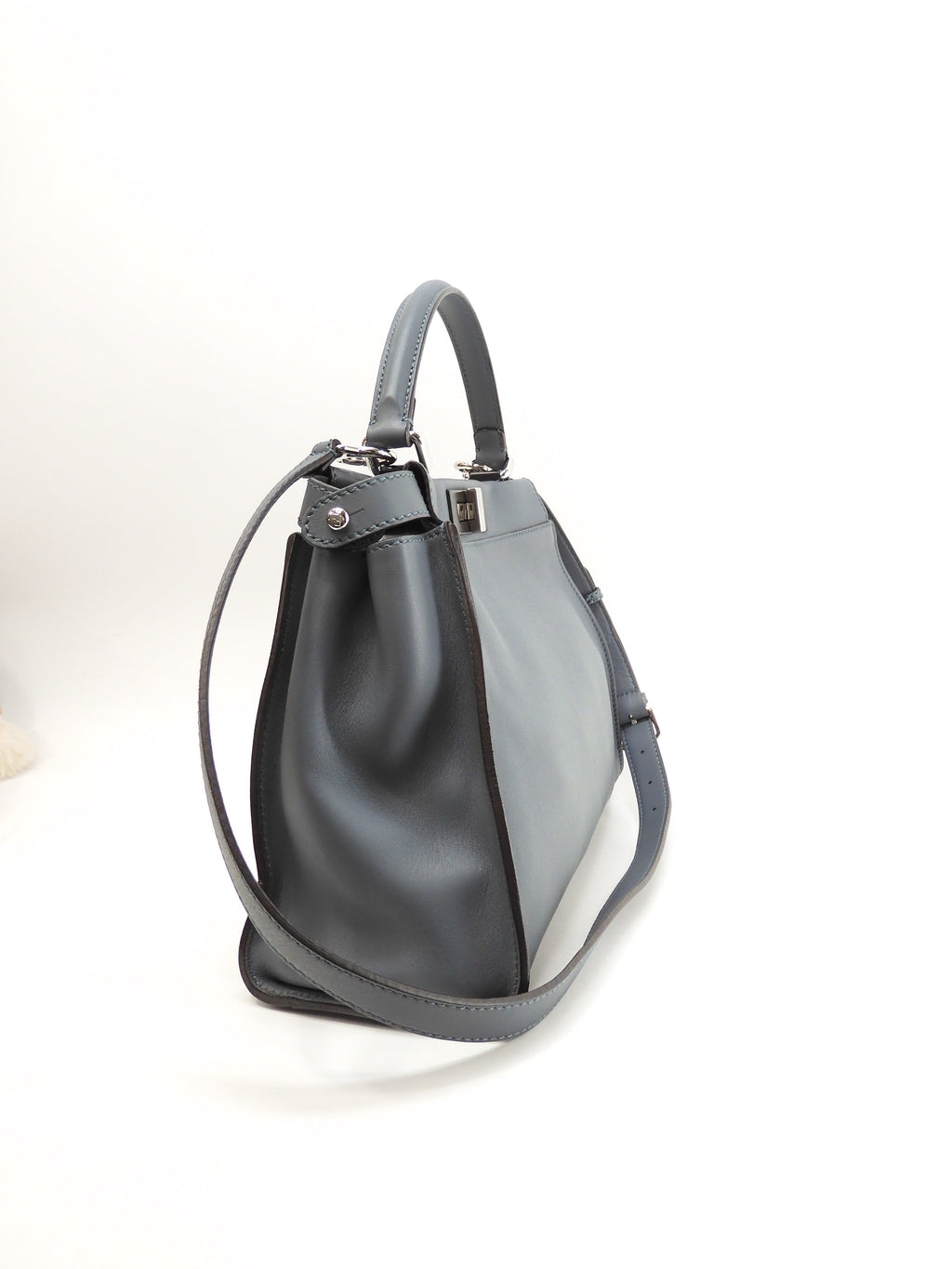 FENDI Peekaboo Regular Pelle Grigio-azzurra Borsa a mano con tracolla Condizioni eccellenti @ 3