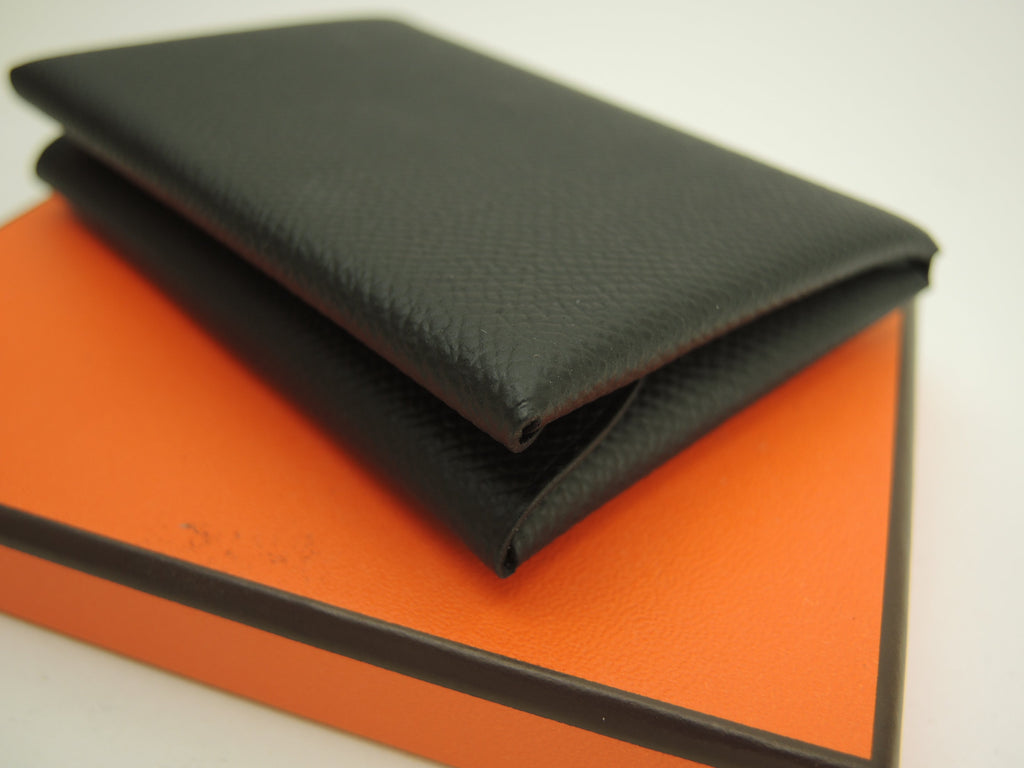 Hermès Calvi Duo Epsom Nero Portafoglio compatto Mini portafoglio Nuovo @B 2