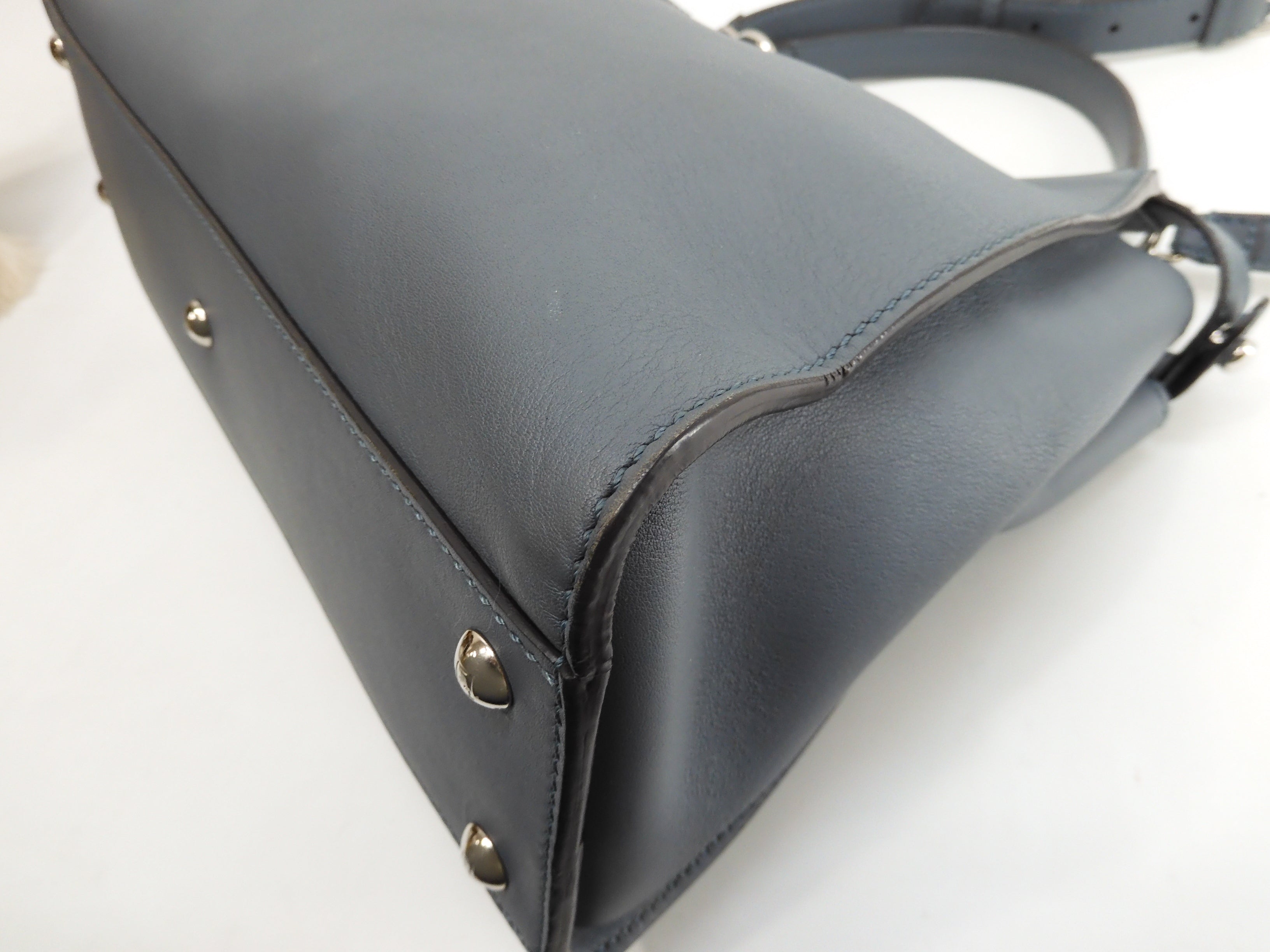 FENDI Peekaboo Regular Pelle Grigio-azzurra Borsa a mano con tracolla Condizioni eccellenti @ 3