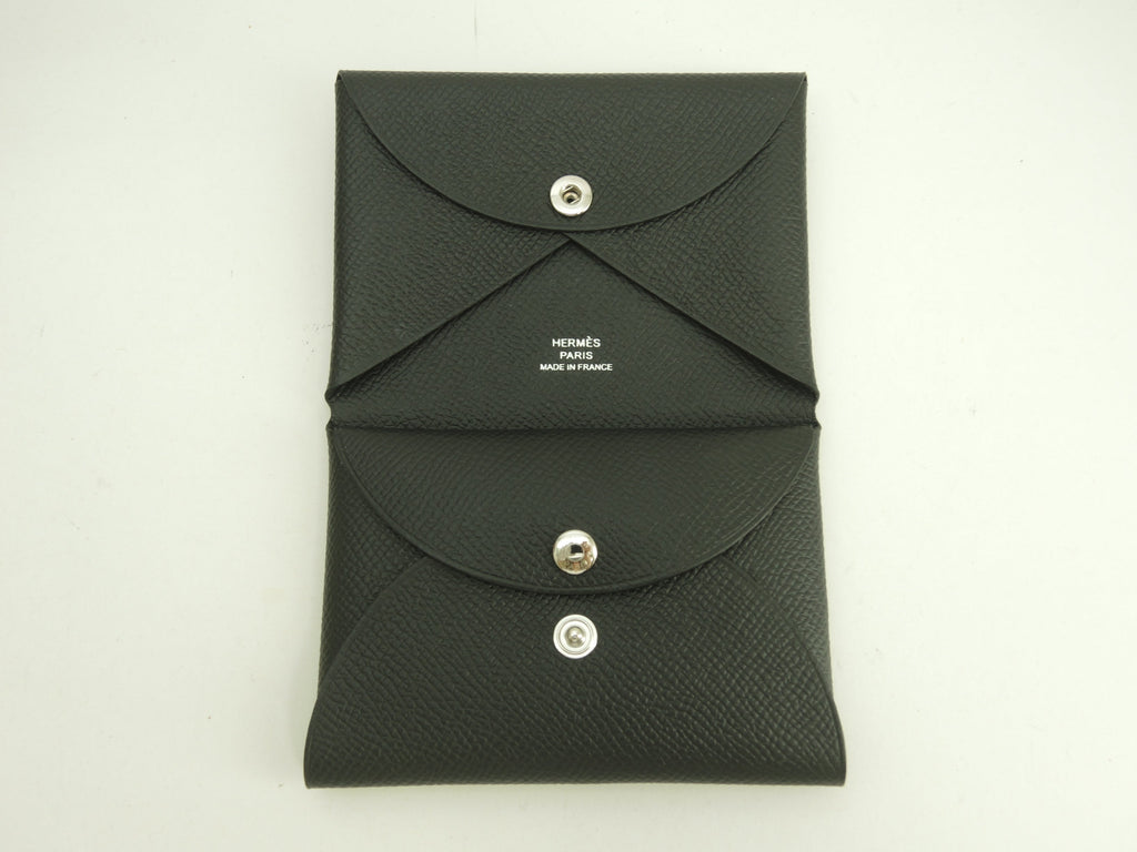 Hermès Calvi Duo Epsom Nero Portafoglio compatto Mini portafoglio Nuovo @B 2