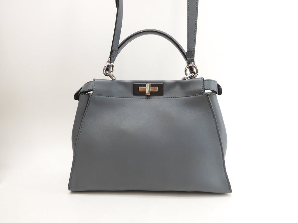 FENDI Peekaboo Regular Pelle Grigio-azzurra Borsa a mano con tracolla Condizioni eccellenti @ 3