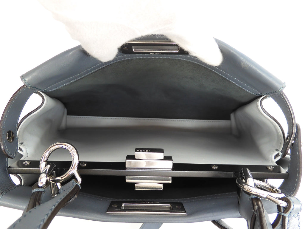 FENDI Peekaboo Regular Pelle Grigio-azzurra Borsa a mano con tracolla Condizioni eccellenti @ 3