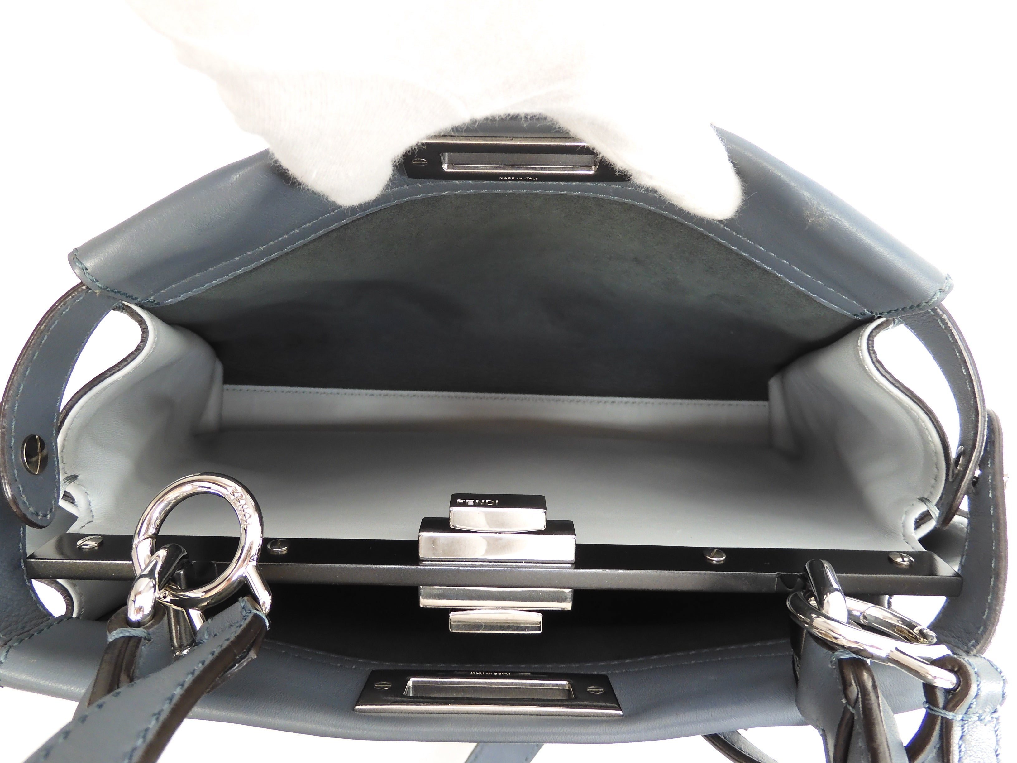 FENDI Peekaboo Regular Pelle Grigio-azzurra Borsa a mano con tracolla Condizioni eccellenti @ 3