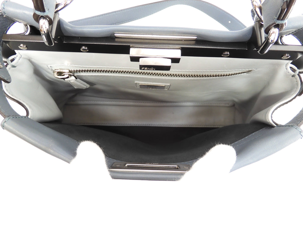 FENDI Peekaboo Regular Pelle Grigio-azzurra Borsa a mano con tracolla Condizioni eccellenti @ 3
